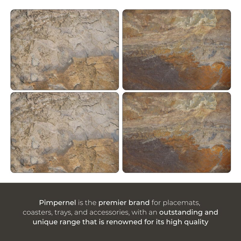 Pimpernel Earth Slate Placemats, Set of 4 â€“ (15.7" x 11.7") Rectangular Table Mats with Cork Backing, Heat & Stain Resistant Lacquer Finish, Stylish Dining Room & Kitchen Decorative Protectors - Image 4